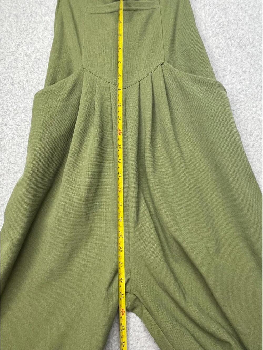 Halara Olive Green Waffle Overalls Jumpsuit M Wide Leg Boho Casual Athleisure - Picture 5 of 10